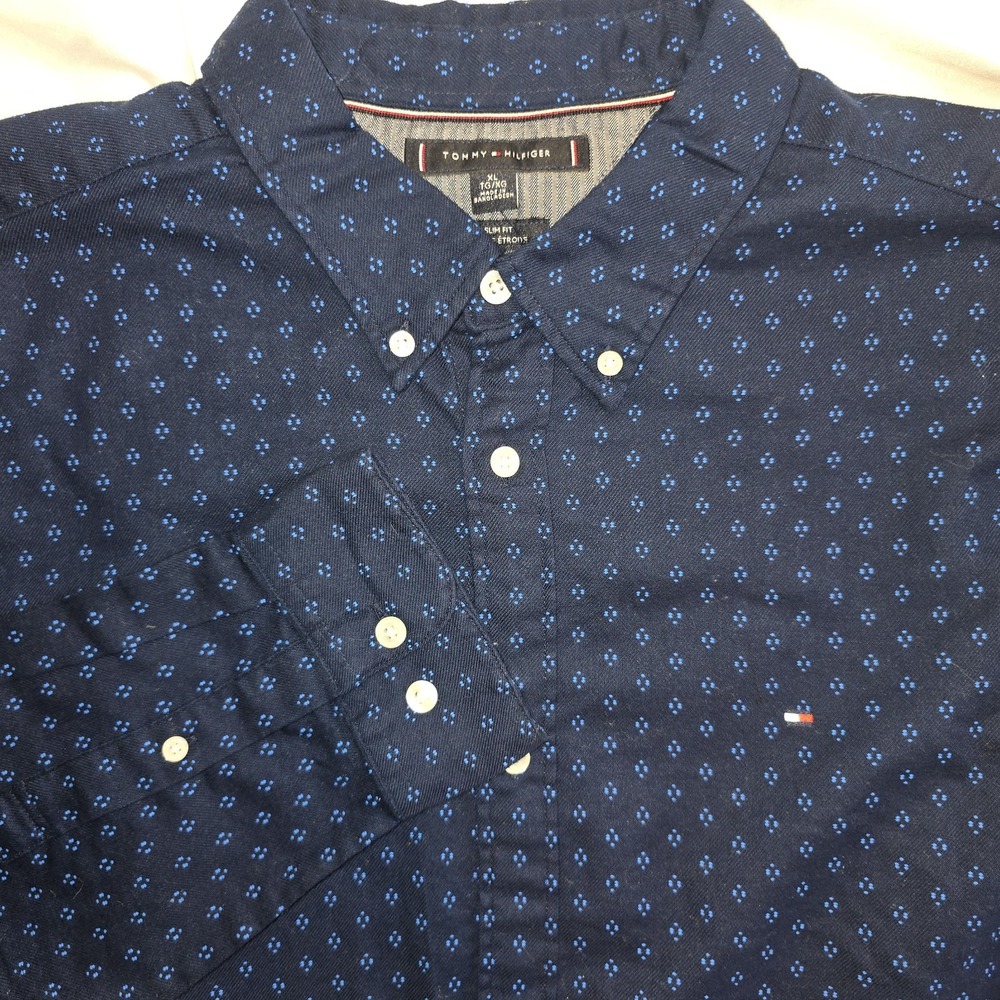 Tommy Hilfiger LS Button Shirt Mens XL Blue TH Flex Cotton Slim Fit $79.50